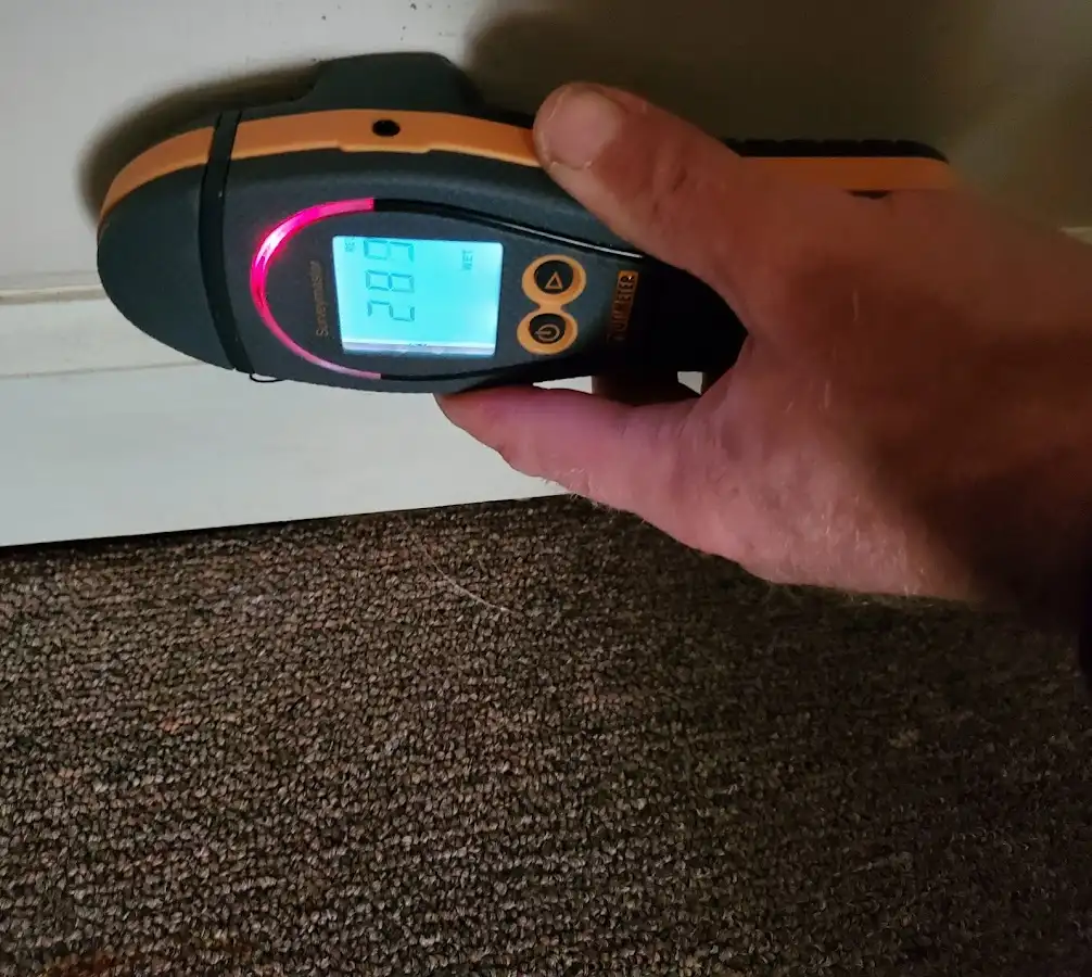 Moisture detection at baseboard during Burst Pipe Cleanup in Clover